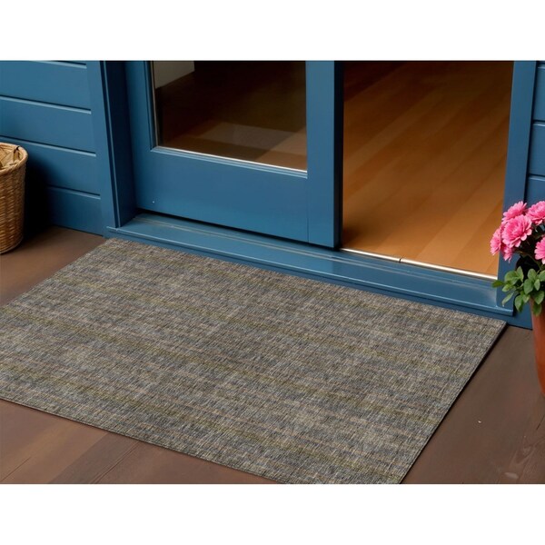 Homeroots 3' X 5' Taupe Denim Blue And Olive Green Striped Washable Indoor Outdoor Area Rug 615095 - main