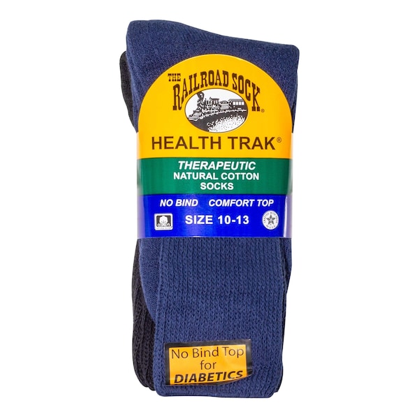 Railroad Sock Mens Therapeutic Crew Socks, 95% Cotton, 3% Nylon, 2% Elastic, Navy/Black, 6-12 M, 2 PK 991 NB - main