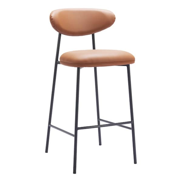 Homeroots Set of Two 29" Brown and Black Faux Leather and Steel Low Back Bar Height Bar Chairs, 2PK 564994 - main