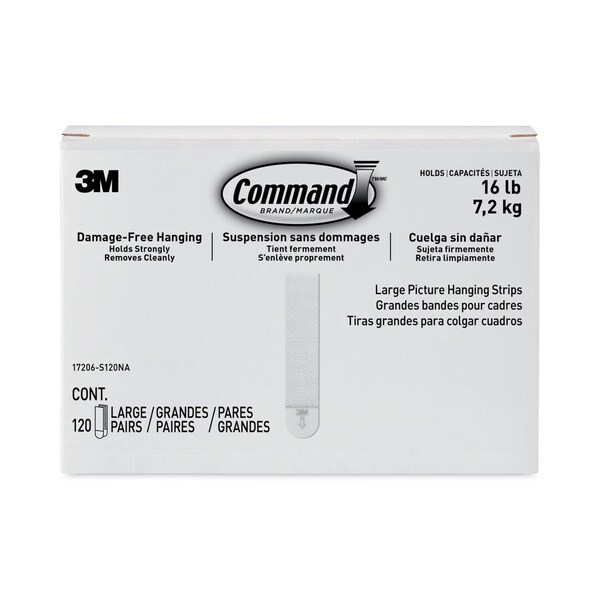 Command Picture Hanging Strips, Large, Removable, 0.75" x 3.65", White, PK120 17206-S120NA - main
