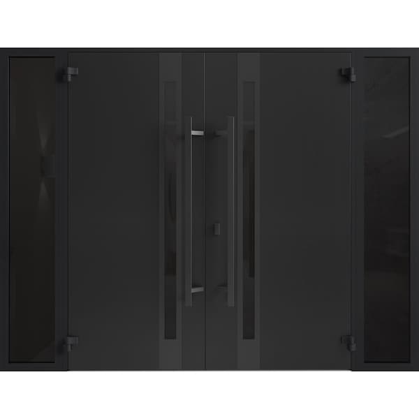 Vdomdoors Front Exterior Prehung Aluminum Double Doors Ronex1033 Teak Mirrored Clear Glass 2 Sidelights Entry RONEX1033DEXD-OAK-W16+72+16xH96-RH-O - main