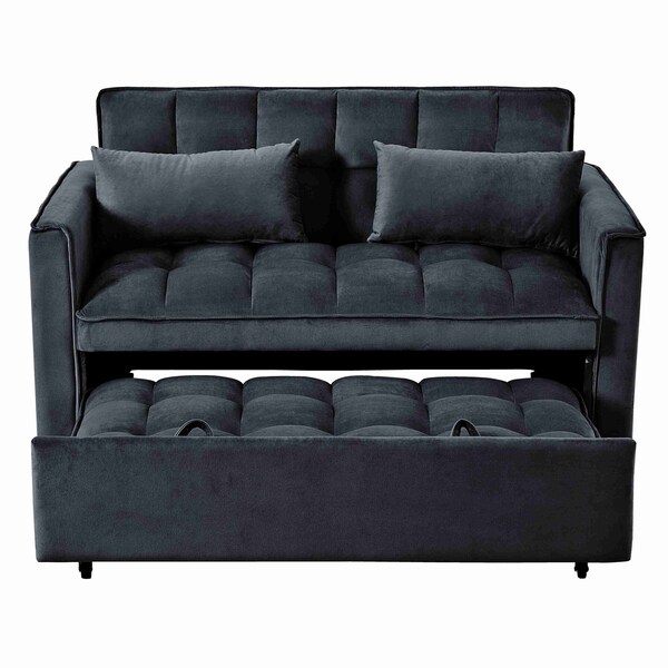 Homeroots 73" Black Velvet Sleeper Sleeper Reclining Sofa With Toss Pillows 721465 - main