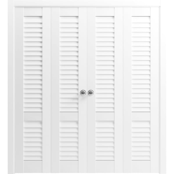 Sartodoors Sliding Closet Double Bi-fold Doors 72 x 96 inches, Louver 3388 White Silk, Tracks Trims Hardware LOUVER3388DBF-WS-7284 - main