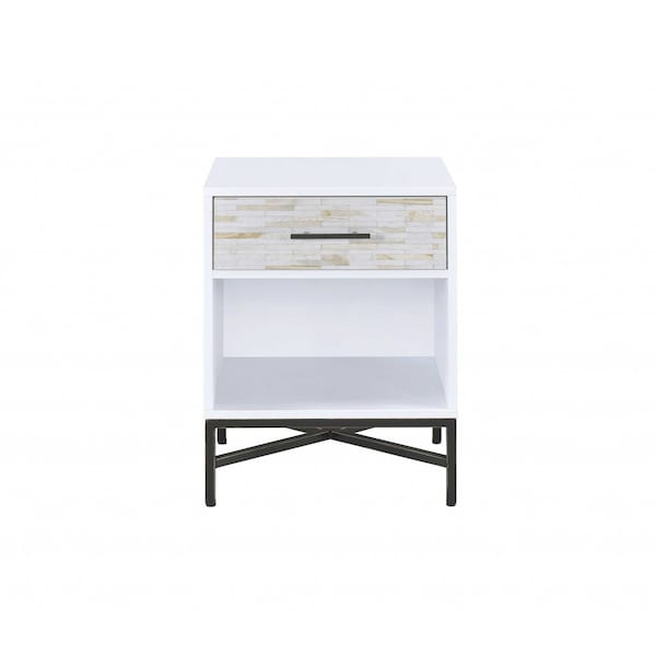 Homeroots 20" X 18" X 26" White And Black Wooden Nightstand 319110 - main