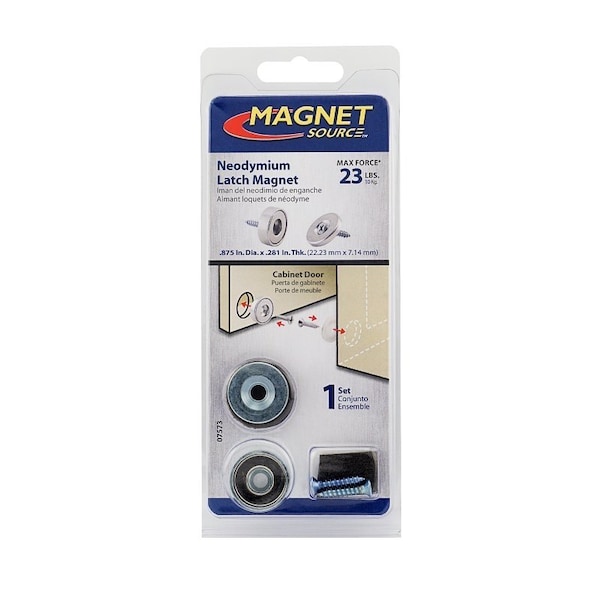Magnet Source Latch Magnet Kit, 7/8 in W, Steel, Zinc 07573 - main