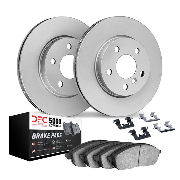 Dynamic Friction Co DFC Hi-Carbon Alloy GEOMET Coated Rotors w/5000 Brake Pads & HW Kit 9512-54121 - main