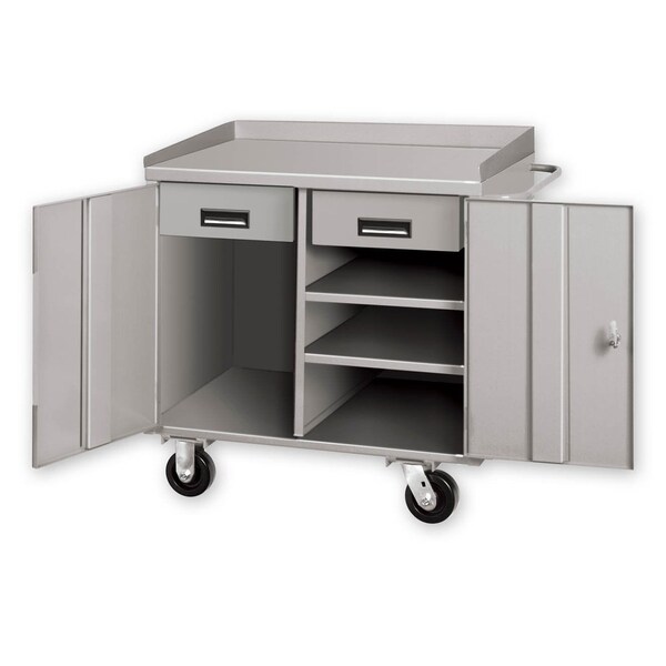 Pucel Mobile Cabinet Bench, 36 in W x 26 in D x 34 in H, 2 Drawers, 2 Half Shelves, Gray PC-36P-2-1424-1 - main