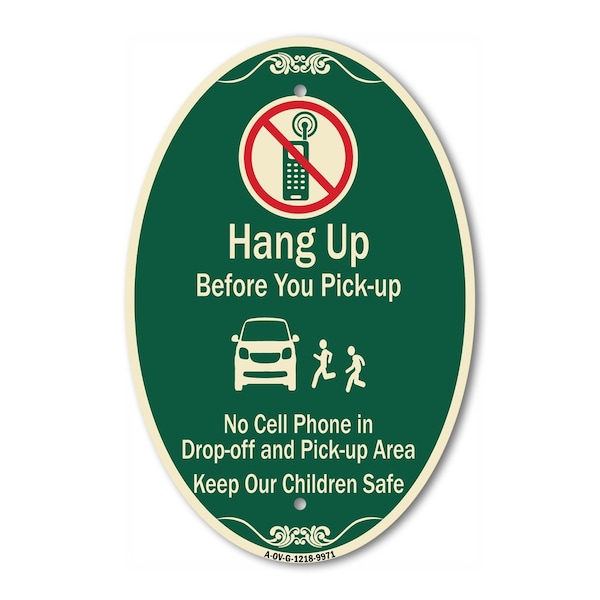 Signmission Hang-up Before You Pick-up Green & Tan, 12 Inch X 18 Inch Architectural Oval, Heavy Gauge Aluminum A-OV-G-1218-9971 - main