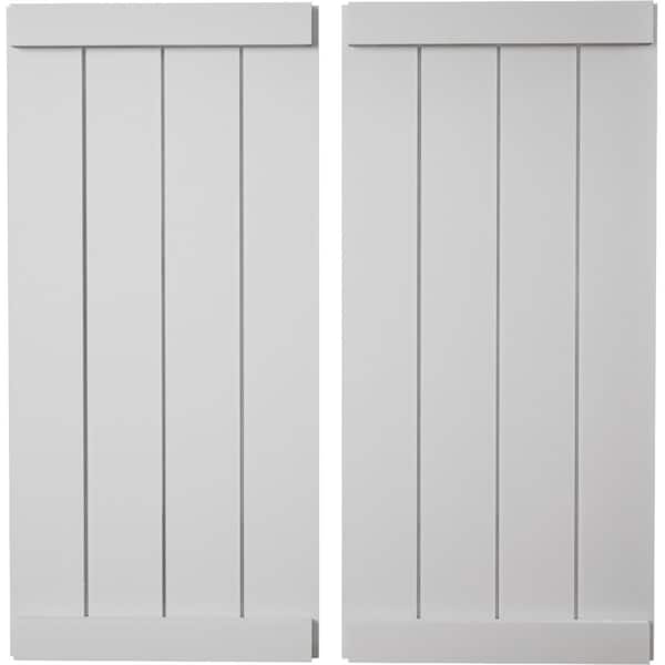 Ekena Millwork Rustic Four Board Joined Board-n-Batten Smooth Faux Wood Shutters w/End Batten, 22W x 72H, PR SHUBJE22X72SMPR - main