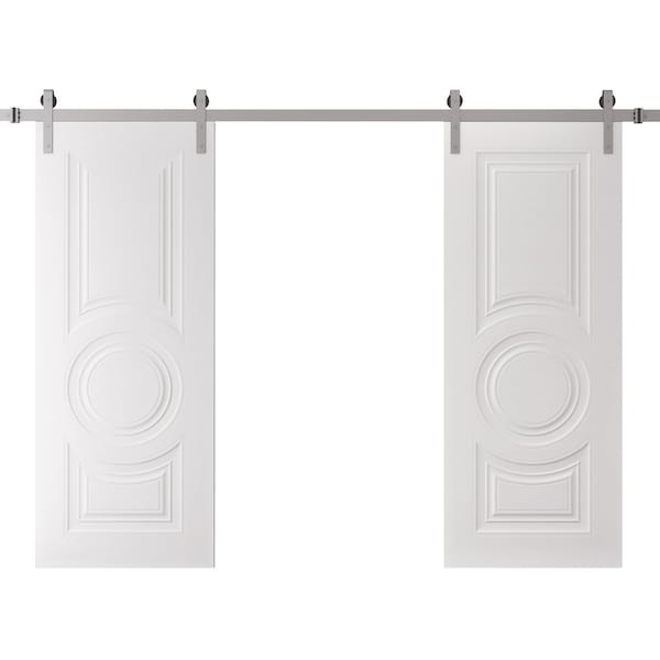 Sartodoors Double Barn Door 48 x 96 inches, BASIC 9801 White, 13FT Silver Rail Track Set, Solid Panel Interi BASIC9801DB-S-SKIN-4896 - main