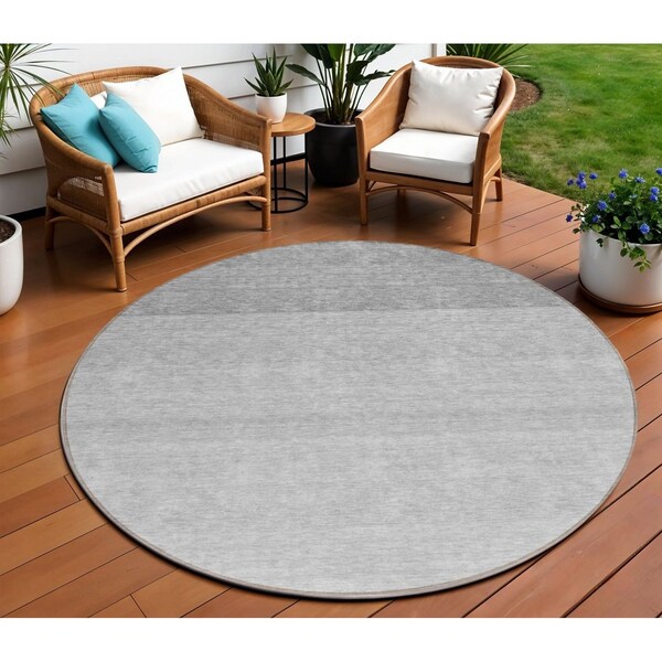 Homeroots 8' Gray And Light Gray Round Ombre Washable Indoor Outdoor Area Rug 595813 - main