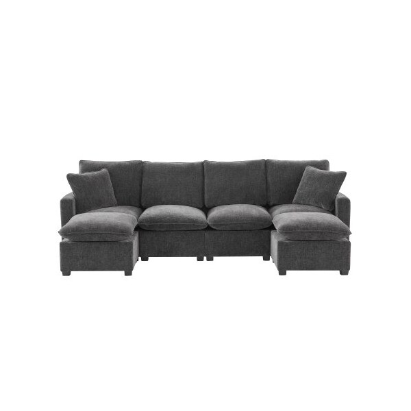 Homeroots 57" Black And Gray Fabric Modular Sofa With Black Legs 568272 - main