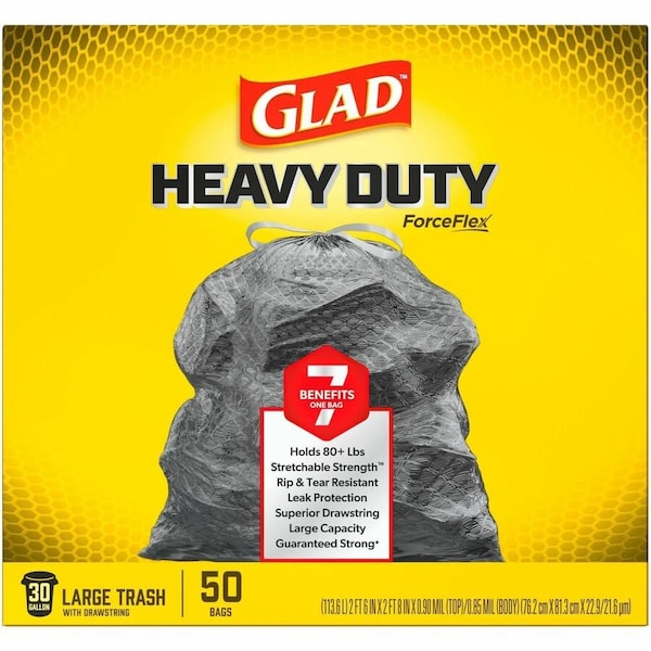 Glad 30 gal Trash Bags, L, 0.90 mil (23 Micron), Black, 50 PK CLO78997 - main