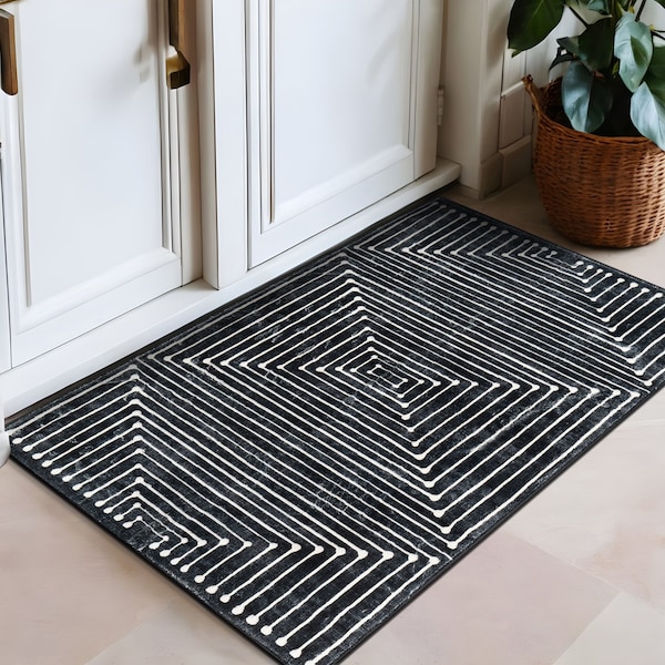 World Rug Gallery Bohemian Stripes Washable Non Slip Area Rug 2 ft x 3 ft Black WR73BLACK2X3 - main