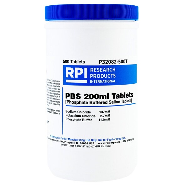 Rpi PBS Phosphate Buffered Saline 200ml Tablets, 500 Tablets per Bottle P32082-500T - main