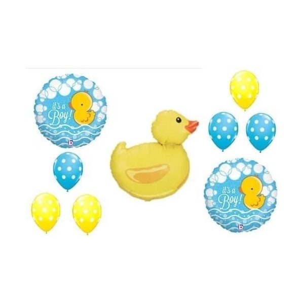 Loonballoon Duck Rubber Blue Yellow Polka Dots It's a BOY Baby Shower Mylar & Latex Balloons B01FTXNJKU - main
