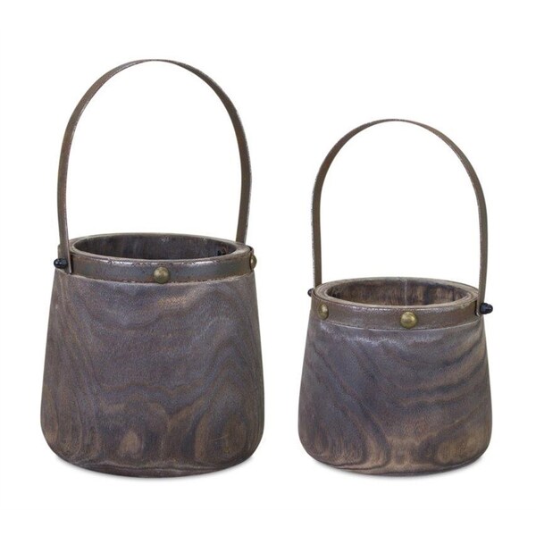 Homeroots Set of Two Brown Wood And Steel Bucket Pot Planters, 2PK 632596 - main
