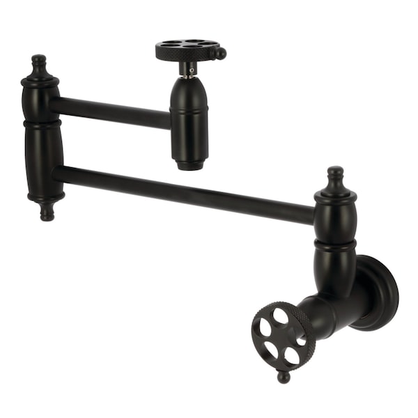 Kingston Brass Wall Mount Pot Filler Faucet with Knurled Handle, Matte Black KS3100RKX - main