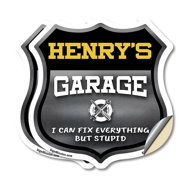 Signmission Henry's Garage I Can Fix Everything But Stupid, 6 inch X 6 inch, Vinyl Decal, 2PK SHI-D-2PACK-6-490-HENRY - main