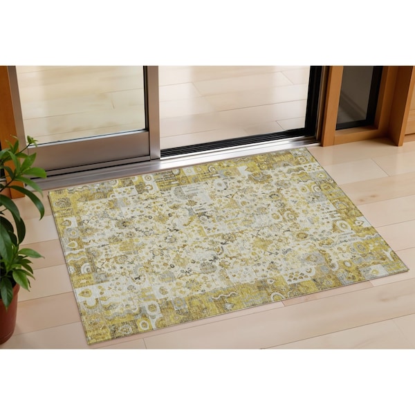 Homeroots 3' X 5' Gold And Ivory Patchwork Washable Indoor Outdoor Area Rug 631425 - main