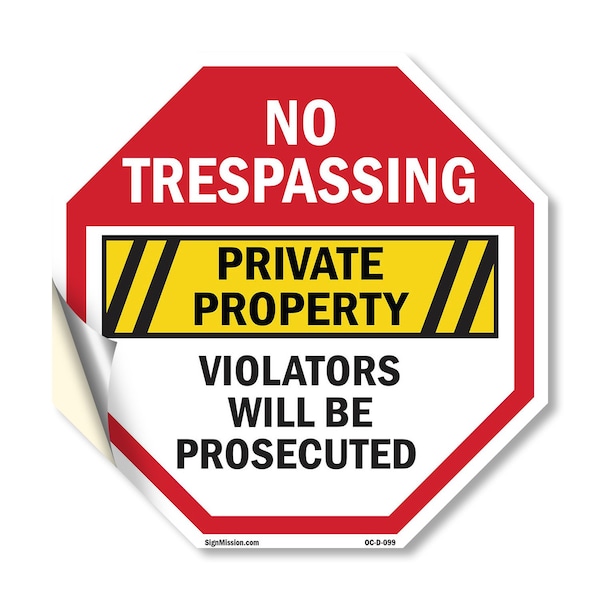 Signmission No Trespassing Private Property Vio, 18 Inch X 18 Inch, Vinyl Decal OC-D-18-99 - main