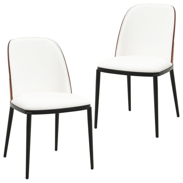 Leisuremod Tule Dining Side Chair with Leather Seat and Steel Frame, Walnut/White, 2PK TCWN18W2 - main
