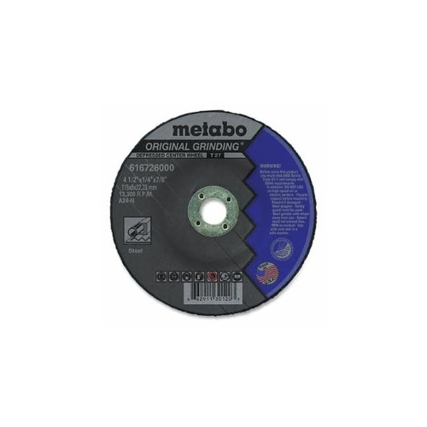 Metabo Original Grinding Wheel, T27, A24N, 4-1/2 in dia, 1/2 in Thick, 7/8 in, 13300 RPM, Aluminum, 25PK 469-US616726000 - main