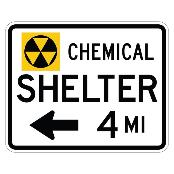 Sign Solutions Usa Symbol Chemical Shelter 4 MI Left Arrow, 30 in W x Horizontal Rectangle, Aluminum Sign DUS06DWT3024EM-7dL - main