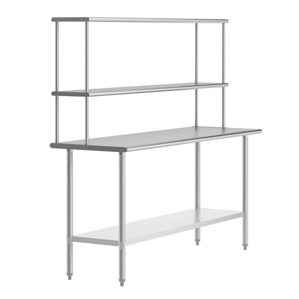 Flash Furniture Reese 24x72 Portable Work Table, SS Top Shelf and Dbl Overshelves and Galvanized Steel Undershelf NH-WT-2472-OSH-GG - main