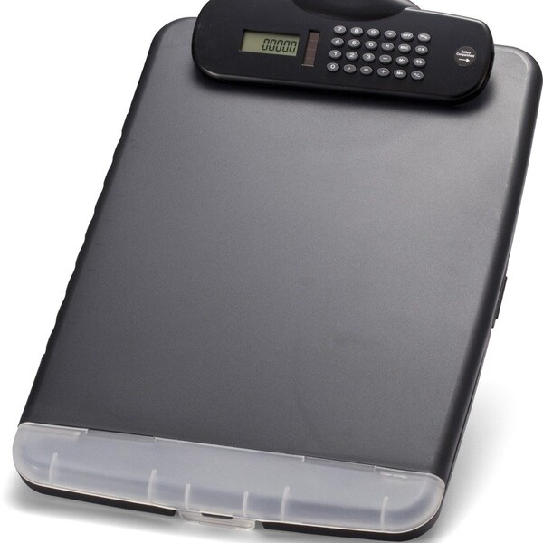Oic Slim Clipboard Storage Box with Calculator, Charcoal Black OIC83306 - main