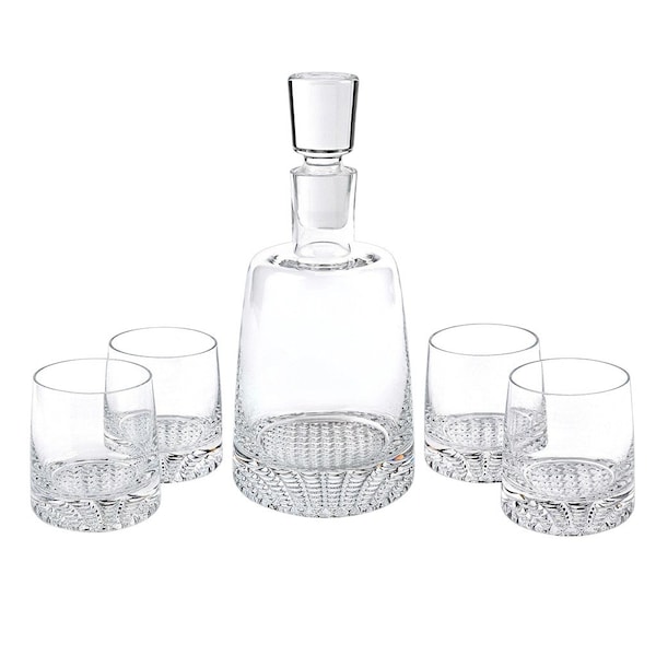 Homeroots Set of Five Clear Crystal Straight Shape Stemless Decanter And Whiskey Glass 376142 - main