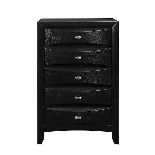 Homeroots 59" Black Solid Wood Mirrored Five Drawer Dresser 384016 - main