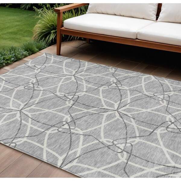 Homeroots 9' X 12' Gray And Ivory Geometric Washable Indoor Outdoor Area Rug 613011 - main