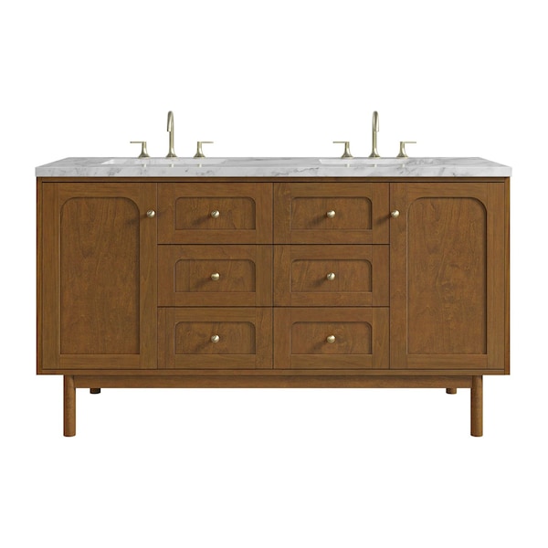 James Martin Vanities Laurent 60" Double Vanity, Honey Oak w/ 3 CM Carrara Marble Top 545-V60D-HNO-3CAR - main