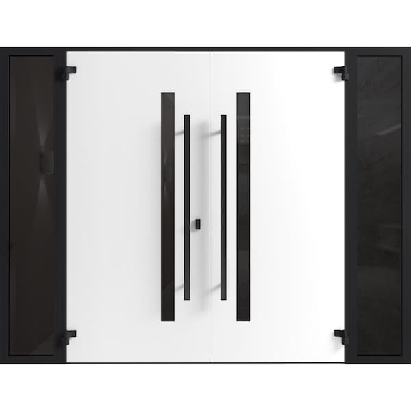 Vdomdoors Front Exterior Prehung Aluminum Double Doors Ronex0144 Grey 2 Sidelights Mirrored Clear Glass Entry RONEX0144DEXD-GRE-W12+72+12xH80-LH-I - main