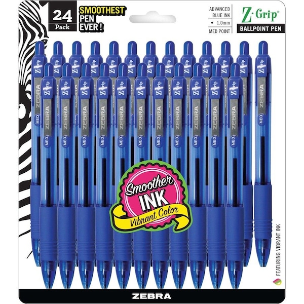 Zebra Pen Zebra Z-Grip Retractable Ballpoint Pen, Blue Ink, Medium, 24/Pack 12225 - main