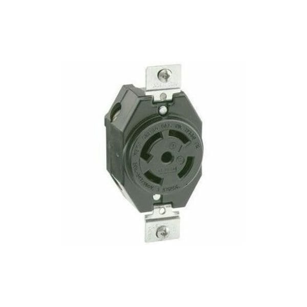 Leviton Flanged Locking Receptacle, L22-30R, 30 A, 277/480V AC, Three Phase, 4 Pole, Flush Mount, Black 2820 - main