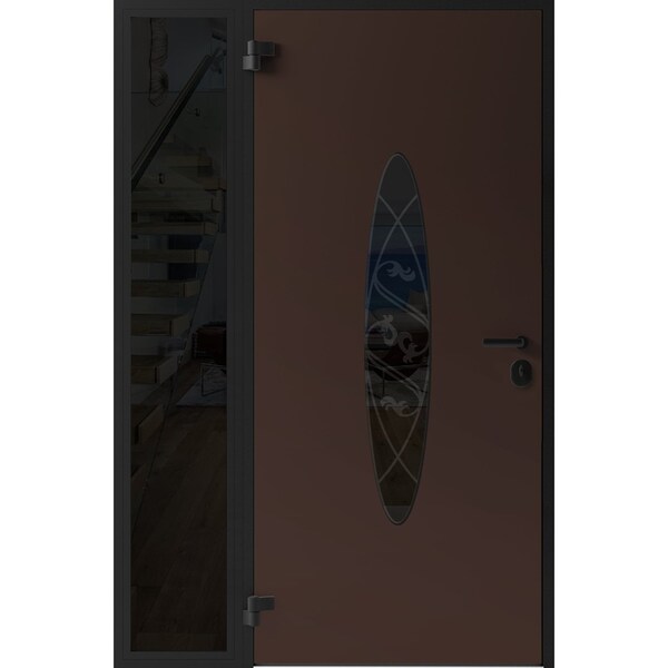 Vdomdoors Front Exterior Prehung Steel Door Ronex1277 Brown Sidelight Exterior Window Sidelite Entry Metal RONEX1277EXD-BRW-W36+14xH80-RH-I - main