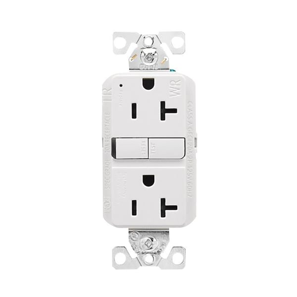 Eaton Wiring Devices Eaton Tamper and Weather-Resistant GFCI Receptacle, 125 V, 20 A, NEMA: NEMA 5-20R, Back, Side Wiring TWRGF20W - main