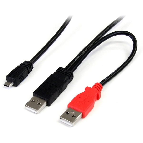 Startech.Com 1 ft USB Y Cable for External Hard Drive - Dual USB A to Micro B USB2HAUBY1 - main