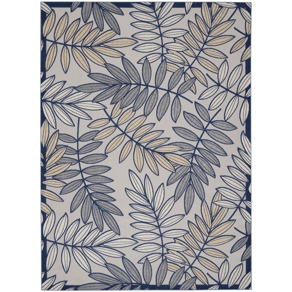 Homeroots 7' X 10' Navy Blue And Ivory Botanical Leaves Indoor Outdoor Area Rug 546689 - main
