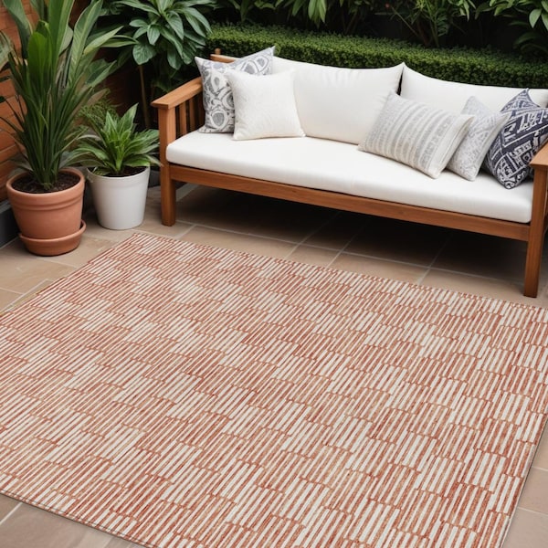 Homeroots 10' X 14' Salmon And Ivory Geometric Washable Indoor Outdoor Area Rug 595036 - main