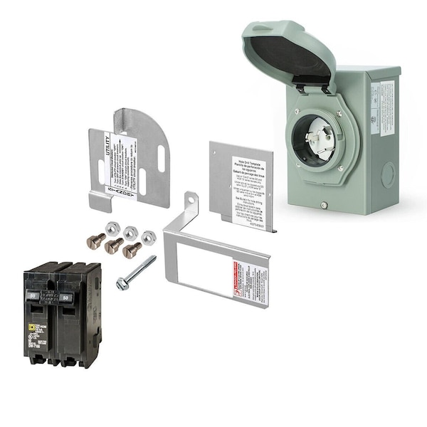 Liftcharger 8600-15000 Watt Generator Interlock Kit w/ Inlet Box and 50Amp Breaker for Square D Homeline Panel K50ASS-INL-HOM250 - main