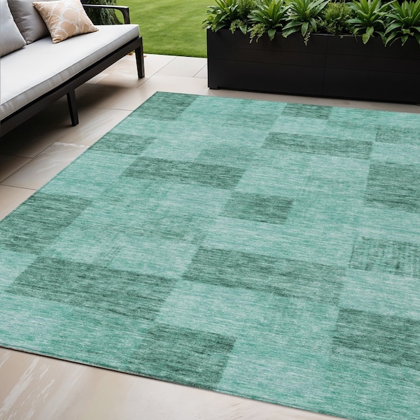 Homeroots 5' X 8' Blue And Aqua Geometric Washable Indoor Outdoor Area Rug 604894 - main