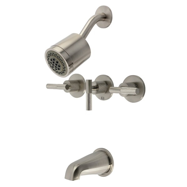 Kingston Brass Triple-Handle Tub and Shower Faucet with Knurled Handle, Brushed Nickel KBX8138KNL - main