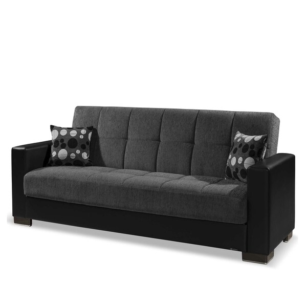 Homeroots 87" Dark Gray And Black Chenille Sleeper Sofa And Toss Pillows With Brown Legs 607091 - main