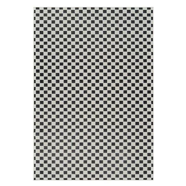 Homeroots 5' X 7' Black and White Geometric Distressed Indoor Outdoor Area Rug 558810 - main