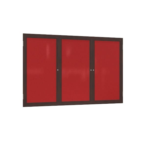 Ghent 3 Door Enclosed Fabric Bulletin Board, Walnut Wood Frame, 4'H x 8'W, Red PN34896F-98 - main
