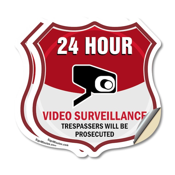 Signmission 24 Hour Surveillance Shield Sign Video S, 12 inch X 12 inch, Vinyl Decal, 2PK SHI-D-2PACK-12-348 - main
