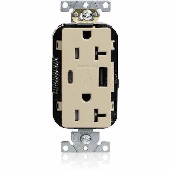 Leviton Duplex Outlet, USB A/C, Ivory, 20A, 125V M58AC-I - main
